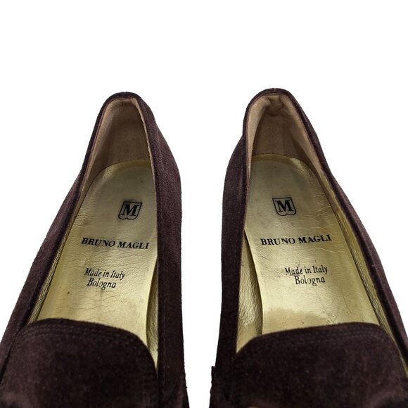 Bruno Magli Italy Womens 6.5AA Brown Suede Leather Dress Shoes Horsebit Loafers - Picture 4 of 12